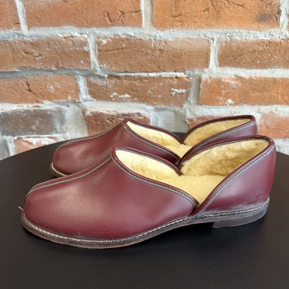 O'Sullivans Vintage Loafer Slipper Wine Split Toe‎ Leather Shearling Mens Sz 8